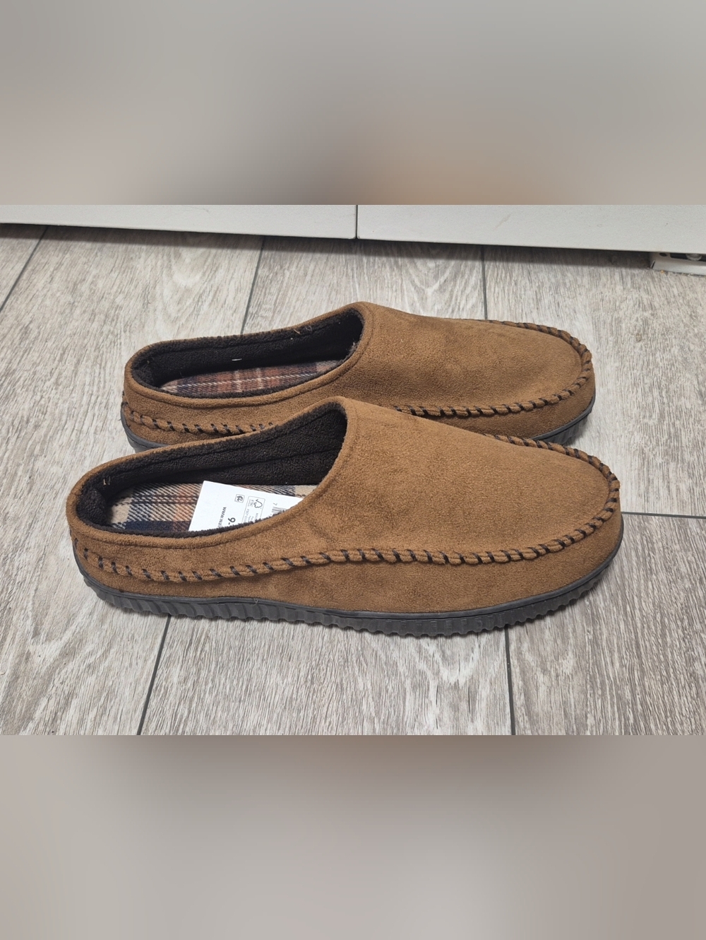 George Men's Brown Slip-On Moccasin Slippers. Indoor Outdoor Bedroom House
